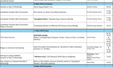 18 Mart Şehitleri Anma Günü Ve Çanakkale Deniz Zaferi'nin 104. Yıldönümü Etkinlikleri Programı