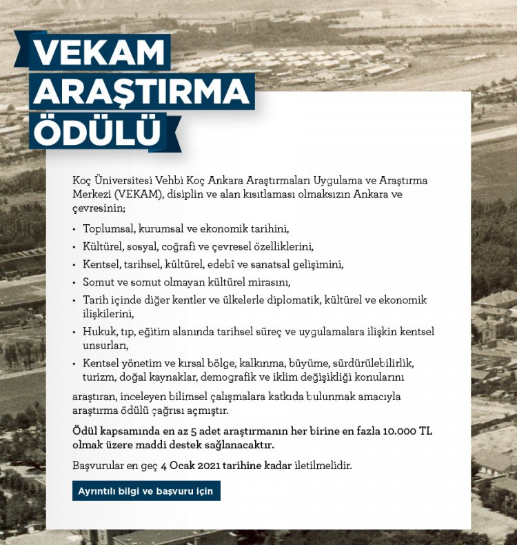 VEKAM 2021 Araştırma Ödülü Başvuru Çağrısı / Call for Research Award Application