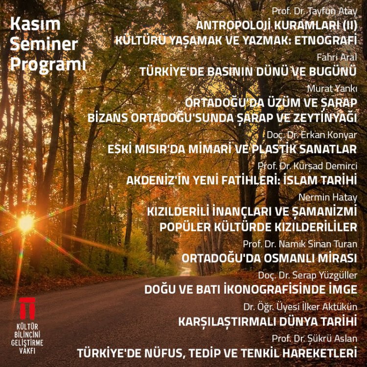 Tarih, Arkeoloji ve Sanat Seminerleri Kasım Programı